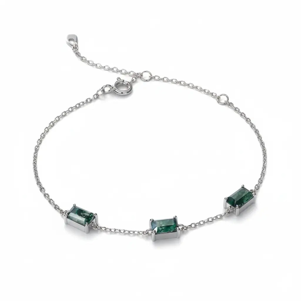 Pulseira Feminina de Prata Esmeralda