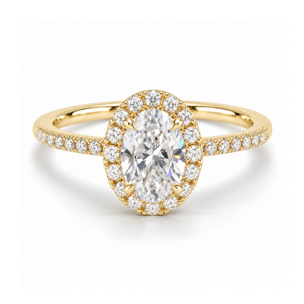 Anel de Noivado Halo Ouro 18k Moissanite Estelle